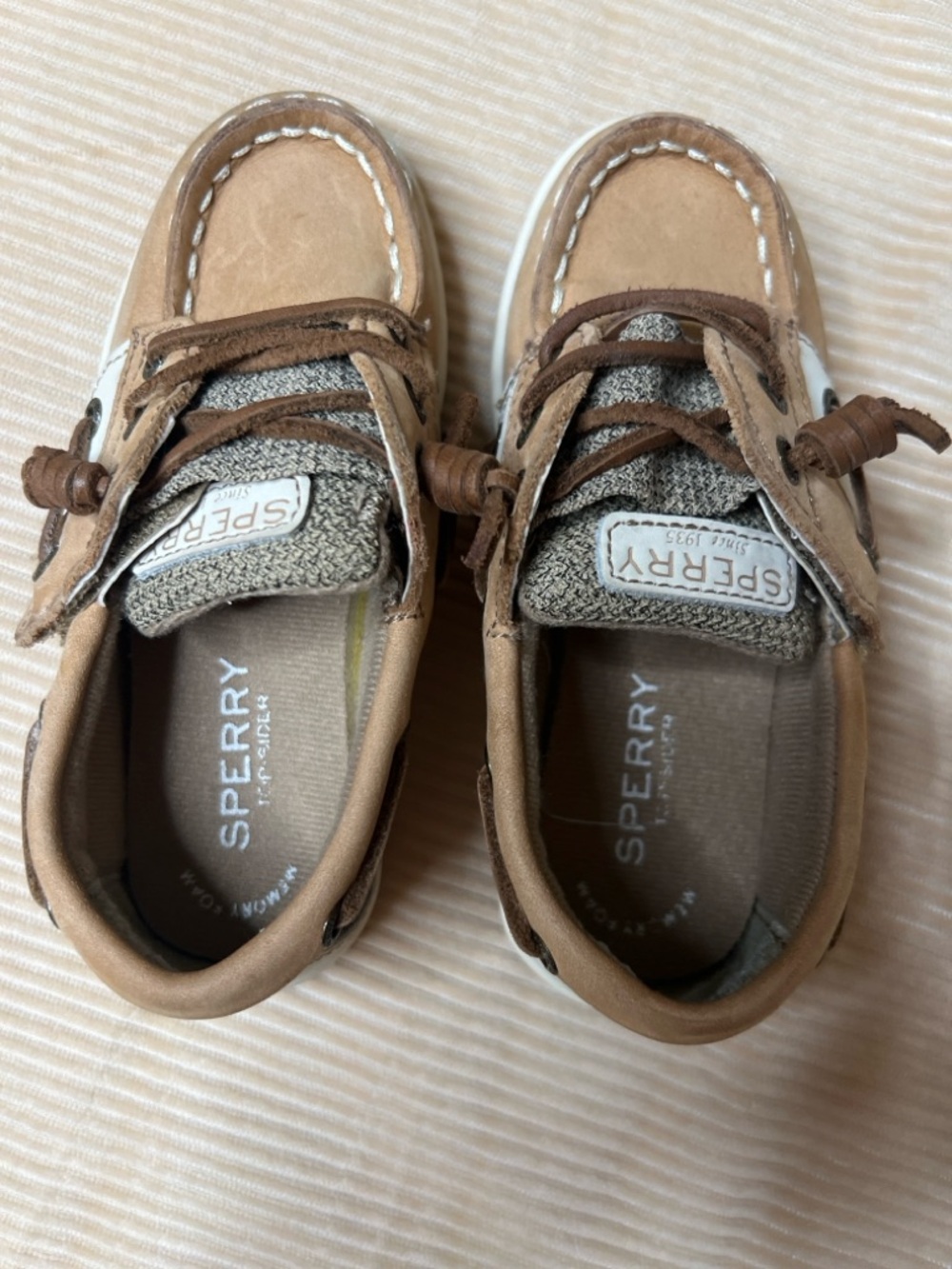 Sperry Kids Tan and Brown Moccasin Boat Shoes